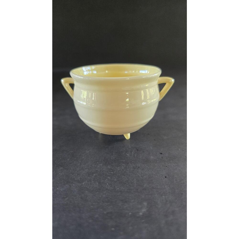 Vintage Belleek Irish Porcelain Cauldron Mini Vase Tripod Handles Cream Ireland